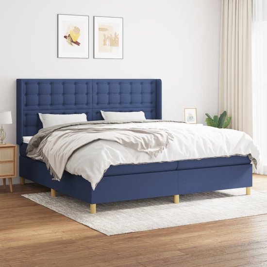 The Living Store Boxspring Bed - Blauw - Dubbel - 203x203x118/128 cm - Pocketvering