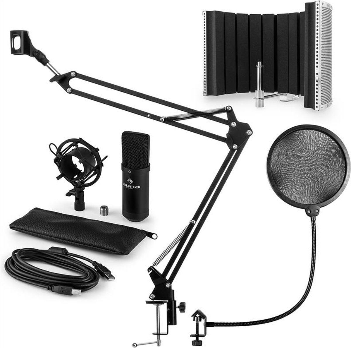 CM001B microfoonset V5 condensatormicrofoon arm plopbescherming scherm - zwart