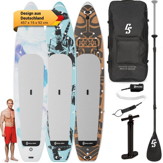 CAPITAL SPORTS Kipu Allrounder tandem opblaasbaar paddleboard - Cruiser shape supboard - SUP board set - Standup Paddleboard - 5 handgrepen - 457 x 15 x 92 cm (BxHxD)