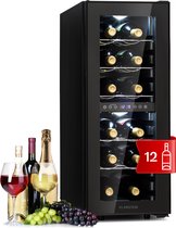 Klarstein Shiraz 29 Duo wijnkoelkast - 29 Flessen - 5 tot 22 °C - 2 Koelzones - LED Verlichting - 5 Metalen schappen - 80 Liter - Zwart