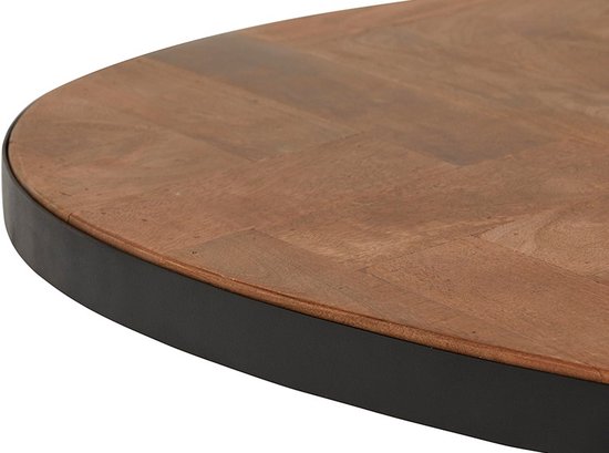 TABLE À MANGER BOIS DE MANGO À CHEVRONS OVALE BORD EN MÉTAL