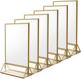 Tellerstandaard, A5 fotolijst, goud, pak van 6, gouden zijde heldere acryl tafelstandaard, T-standaard, reclamestandaard voor bruiloftsfeest (14,8 x 21,0 cm)