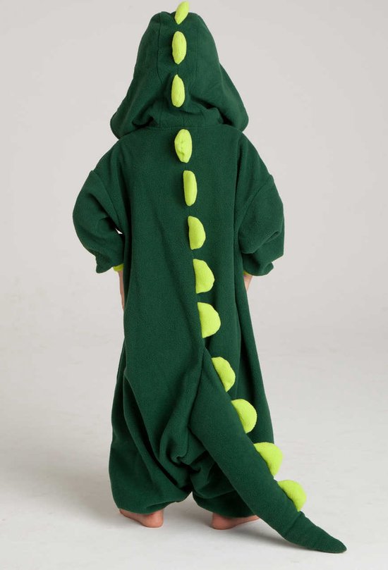 KIMU Onesie Groene Draak Pakje - Maat 116-122 - Drakenpak Dino Kostuum Groen Pak - Kinderen Jumpsuit Pyjama Zacht Huispak Jongen Meisje Festival