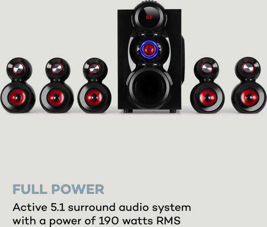 X-Gaming 5.1 surround audiosysteem 380W max. OneSide subwoofer BT USB SD - Auna