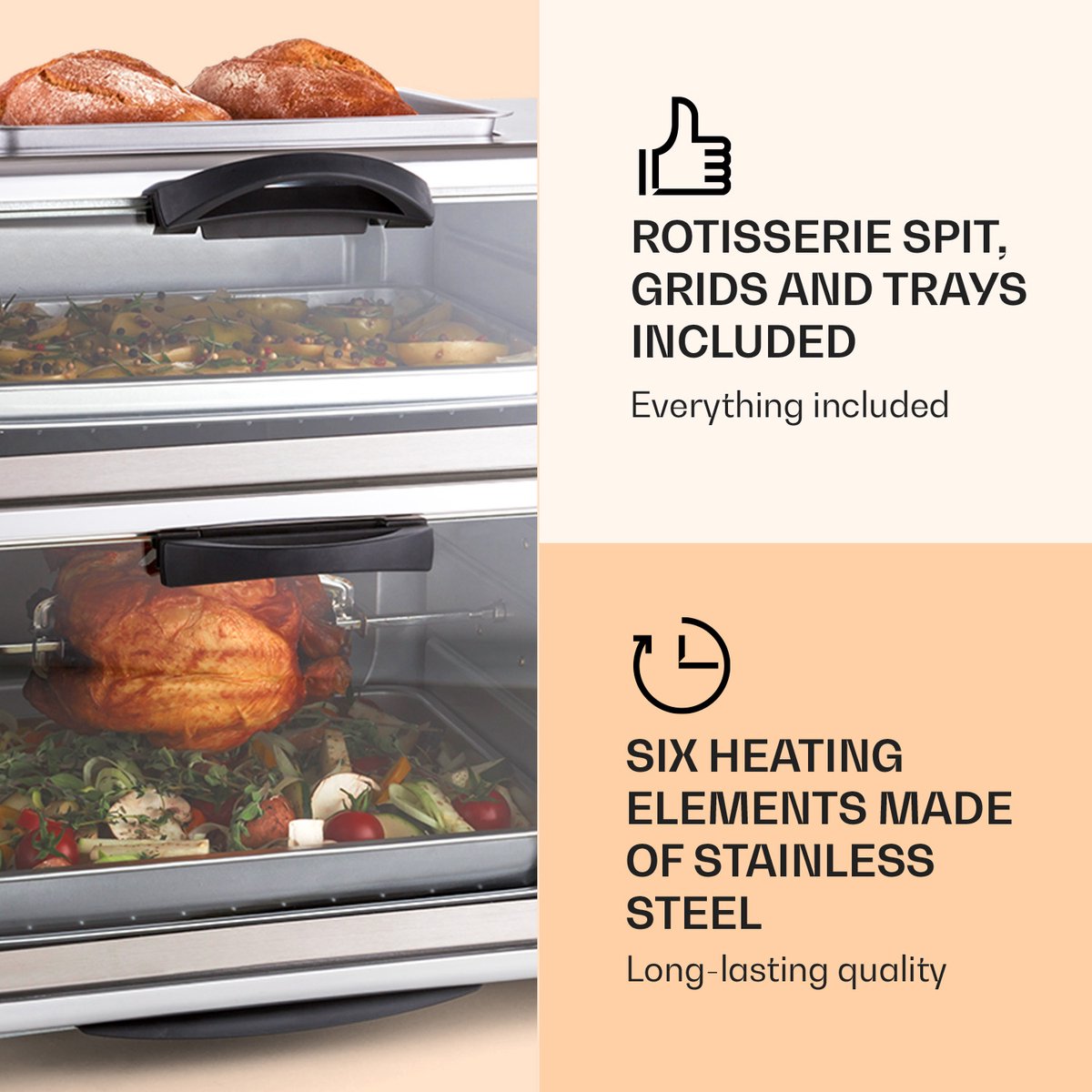 Klarstein Oven All-You-Can-Eat Dubbele Grill - 42L 2350W - Mini-Oven Bakoven met Draaispit - voor Keuken - Thermostaat Grillplaat Roosters - 2 Bakcompartimenten BBQ-Functie - Tafeloven thumbnail 5