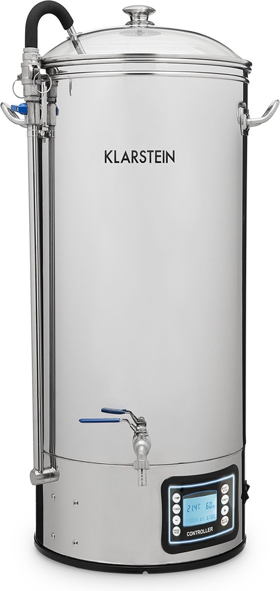 Klarstein Bierbrouwset, Bierbrouwinstallatie, Maischketel, Set voor zelf bier brouwen, Brouwketel, Circulatiepomp, Touch-paneel, Gistvat 50 liter, 3000 W, Roestvrij staal, Zilver