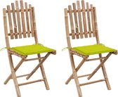 The Living Store Buitenstoelen Set - Bamboe - Inklapbaar - Helder Groene Kussens - 50 x 42 x 92 cm