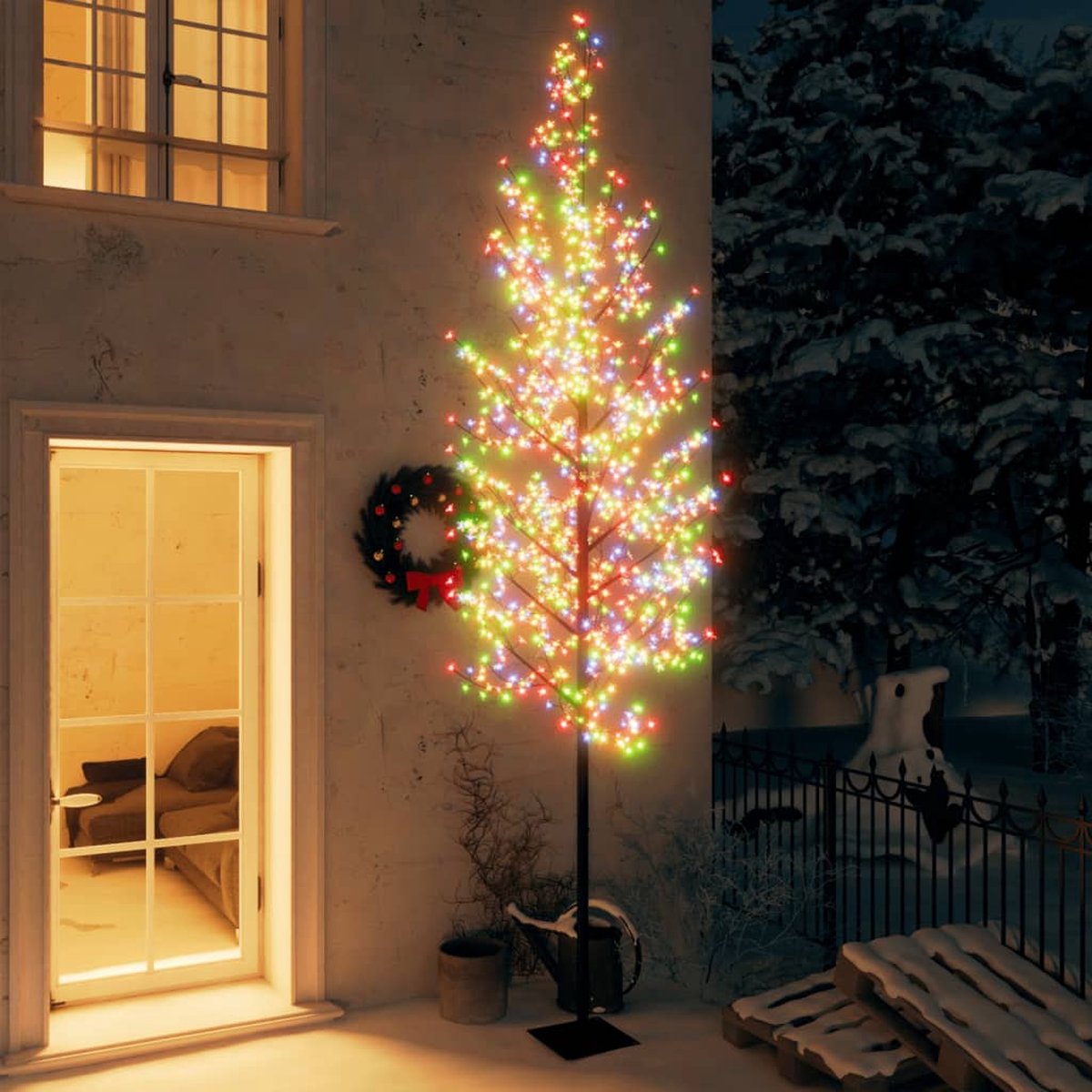 The Living Store Kerstboom Kersenbloesem 400 cm - energiebesparende LEDs - flexibele takken - metalen voet - IP44 - 8 functies - zwart stamkleur