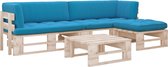 The Living Store Pallet Loungeset - Hout - 110x65x55 cm - Blauw kussen