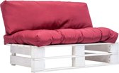 The Living Store Palletbank - Tuinbank 110 x 66 x 65 cm - Grenenhout - Rood kussen