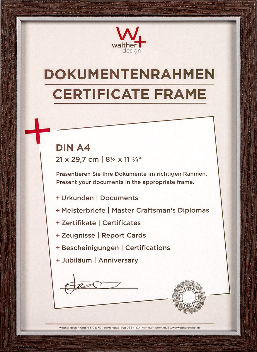 Walther Hygge - MDF Wooden lijst - Fotoformaat 21x29,7 cm (DIN A4) - Noten