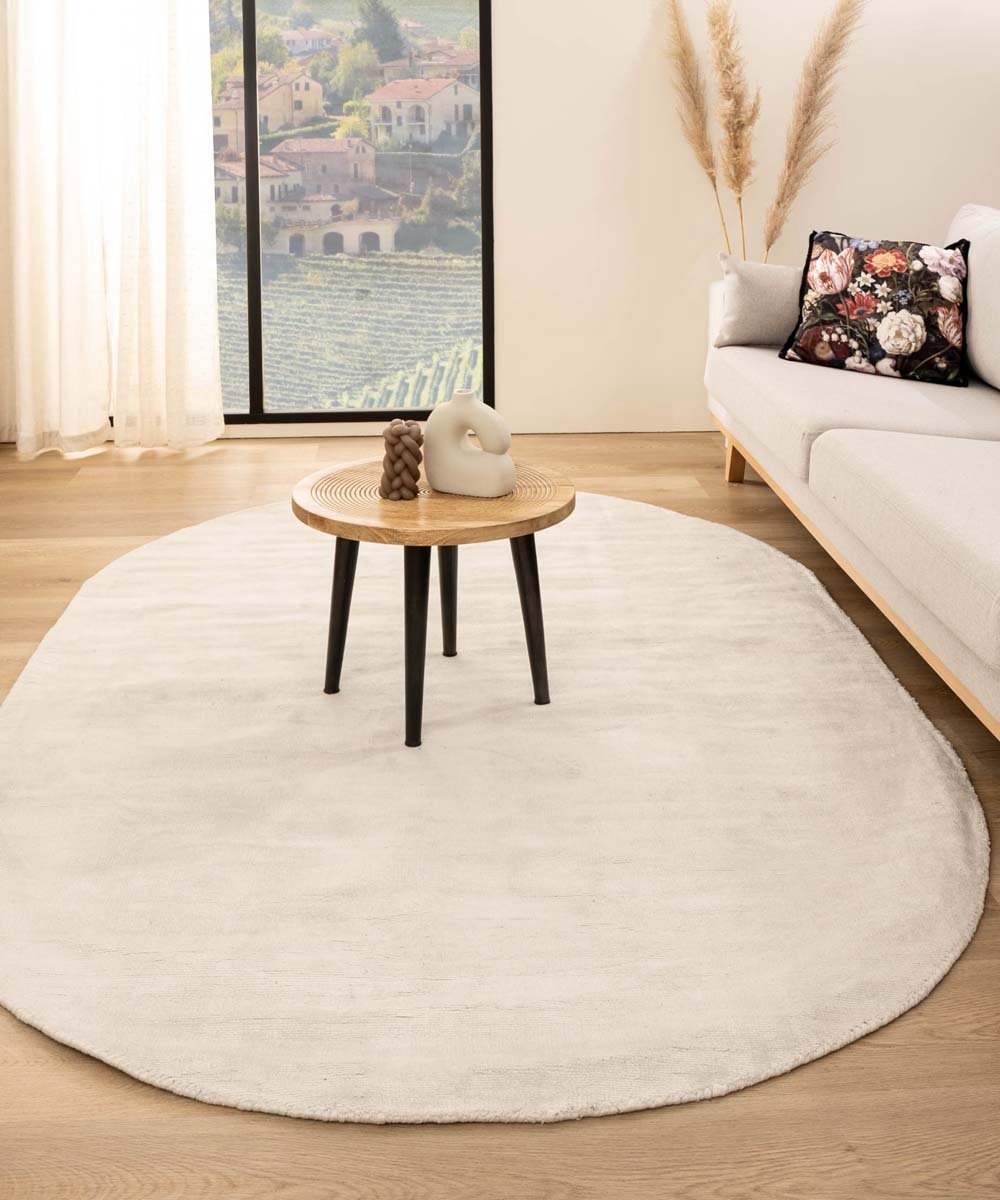Viscose vloerkleed ovaal - Glamour wit 200x300 cm