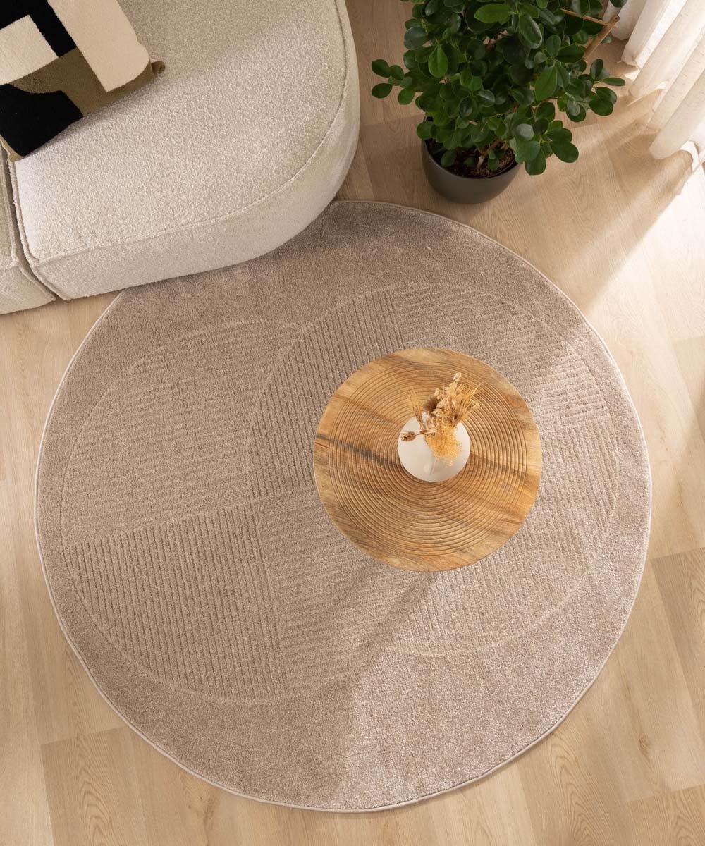 Rond vloerkleed Scandinavisch - Contour Circle beige 200 cm