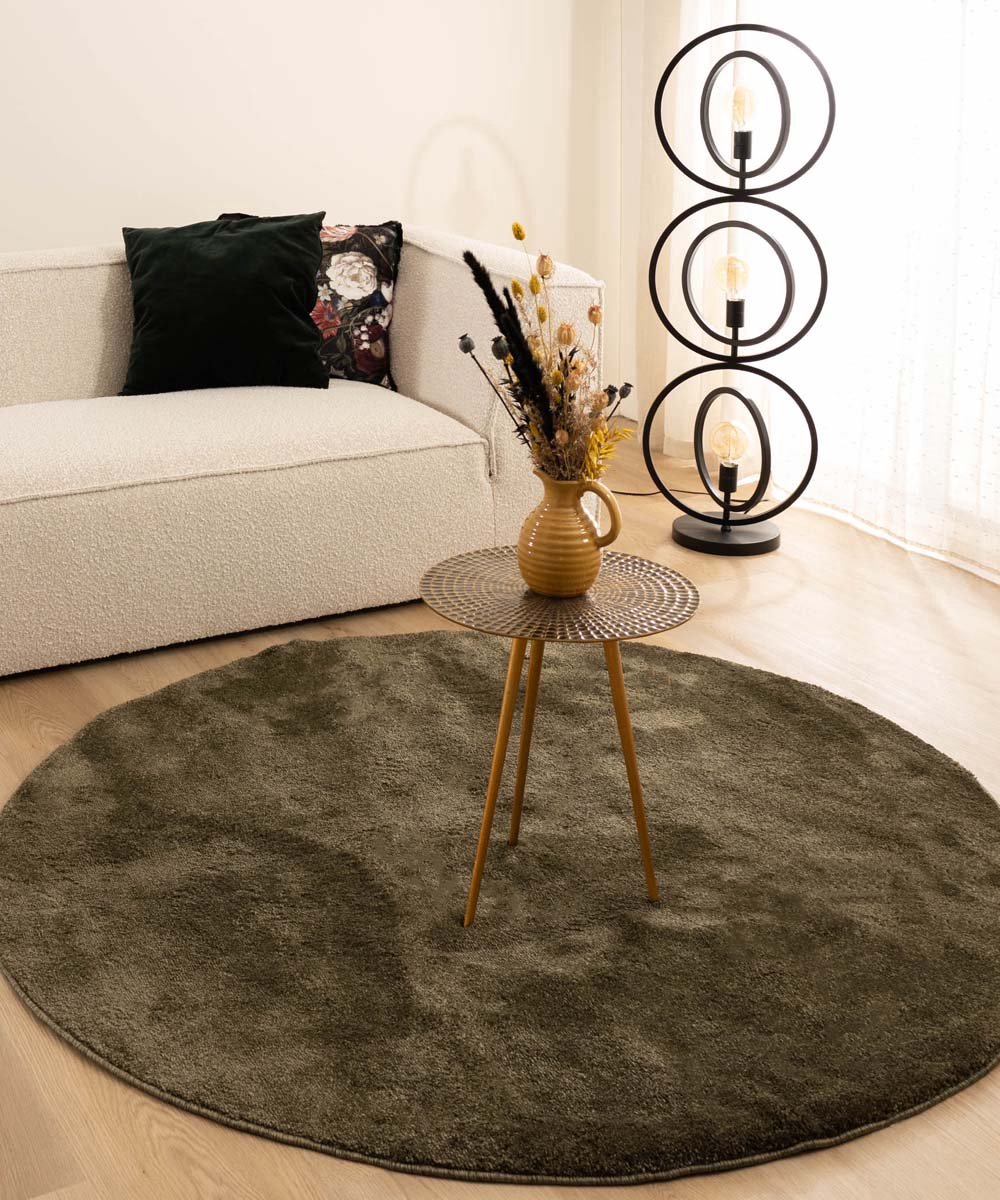 Velours vloerkleed rond - Flair olijfgroen 200