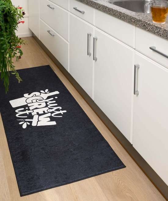 Keukenloper wasbaar - Just screw it - zwart 60x150 cm