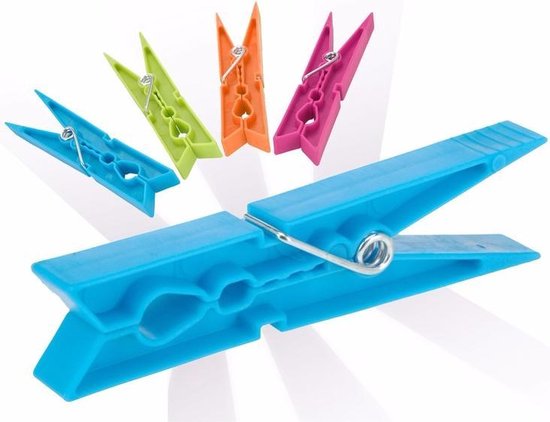 Gekleurde wasknijpers - 32 stuks - plastic wasspelden / knijpers