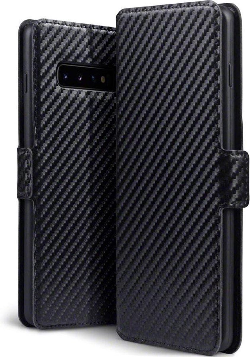 Samsung Galaxy S10+ Bookcase hoesje - CaseBoutique - Effen Zwart (Carbon-look) - Kunstleer