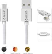 Orico - 1 meter High Quality Aluminium Gold Plated  Gevlochten nylon Micro USB Oplaadkabel Voor Smartphones & Tablets  - 3 Amperé Charge en Sync