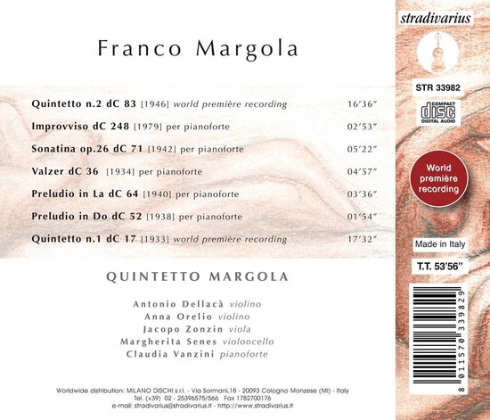 Franco Margola Chamber Music, Quintetto Margola CD (album) Muziek