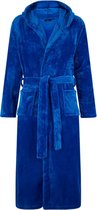 Badjas fleece - kobalt blauwe badjas met capuchon - flanel fleece badjas unisex - maat XL/XXL