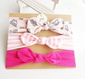 Haarband donkerroze, roze-wit gestreept en roze met unicorns | baby | peuter | haar | accessoires| donkerroze | roze | wit | 3 stuks | kraamcadeautje