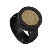 Quiges RVS Schroefsysteem Ring Zwart Glans 18mm met Verwisselbare Glitter Goudkleurig 12mm Mini Munt