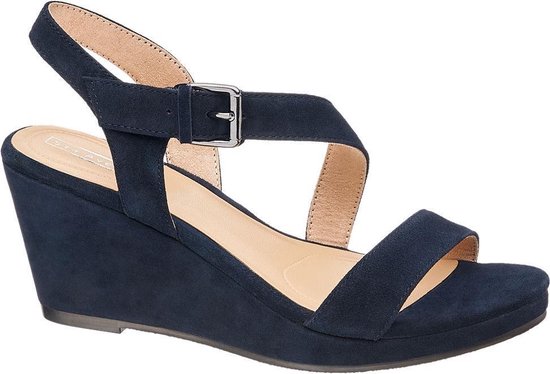 5th Avenue Vrouwen Blauwe suède sandalette sleehak - - Maat 39 | bol.com