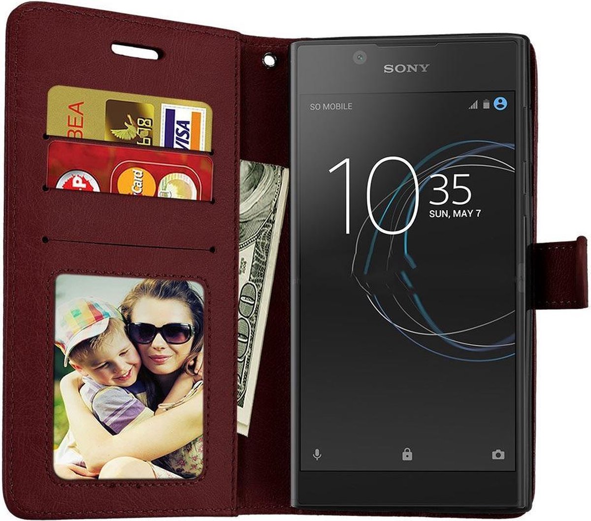 Sony Xperia L2 Book PU lederen Portemonnee hoesje Book case Bruin