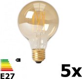 5 Stuks - Vintage LED Lamp 240V 4W 320lm E27 GLB80 GOLD 2100K Dimbaar