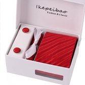 Elegante Stropdas Set in Geschenkdoos - inclusief Manchetknopen, Pochet en Dasspeld - K70 - Rood