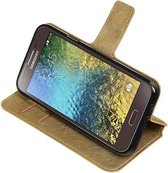 Cross Pattern TPU Bookstyle Wallet Case Hoesjes voor Galaxy E5 Goud