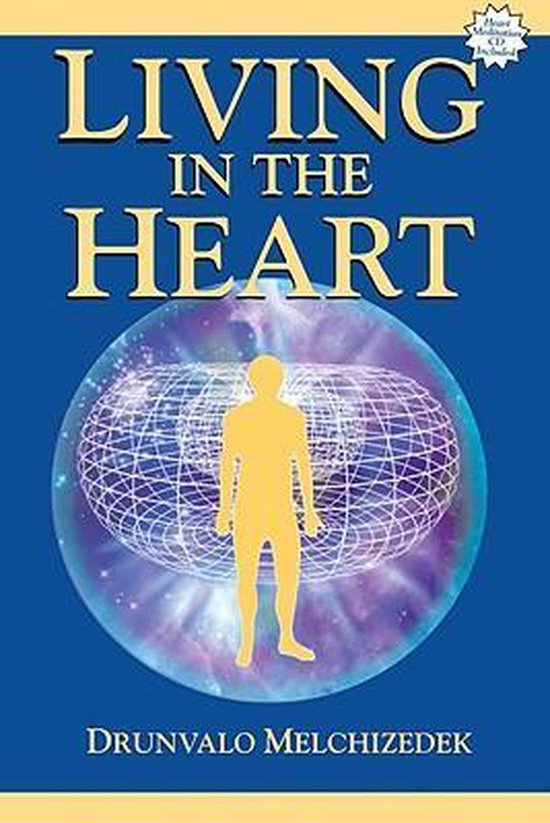 Livre "Living In The Heart" avec une silhouette humaine jaune dans un champ de tore.