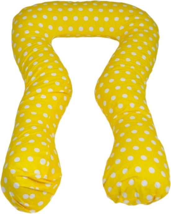 Zwangerschapskussen - 300 cm - 100% katoen - geel met witte stippen