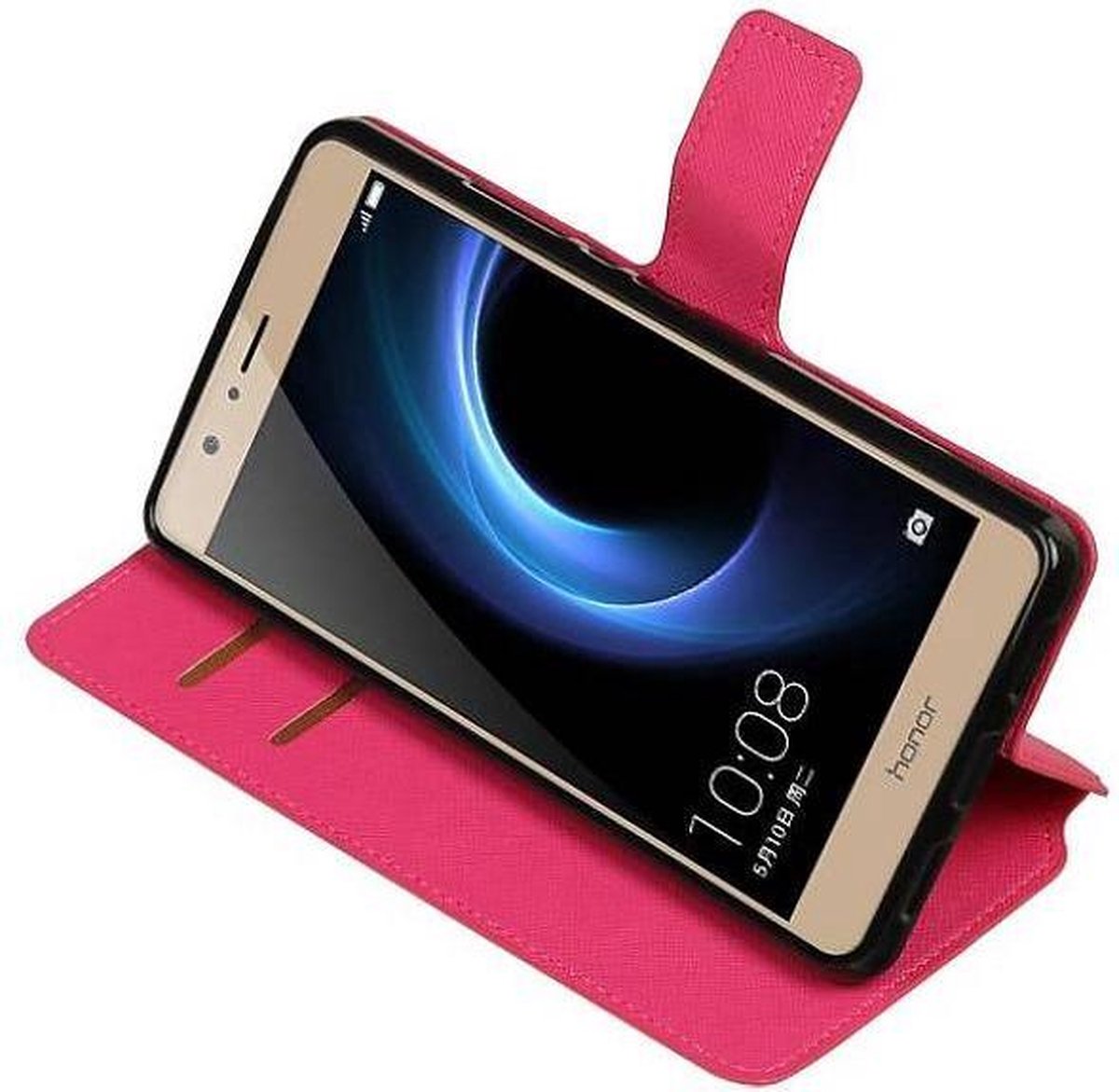 Cross Pattern TPU Bookstyle Wallet Case Hoesjes Geschikt voor Huawei Honor V8 Roze