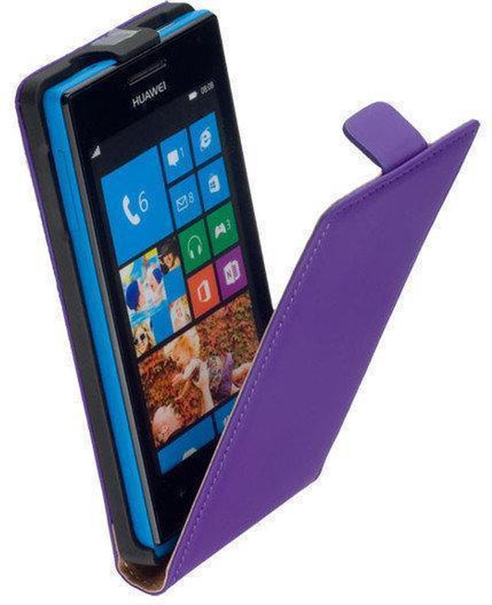 LELYCASE Lederen Flip Case Cover Hoesje Huawei Ascend W1 Lila