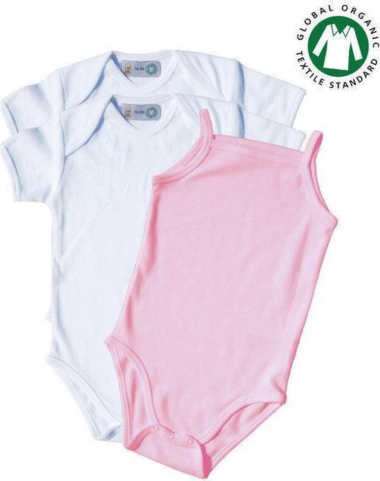 TOSKE 3pak meisjes rompertjes korte mouw/spaghettibandje Wit/baby roze Maat 62/68