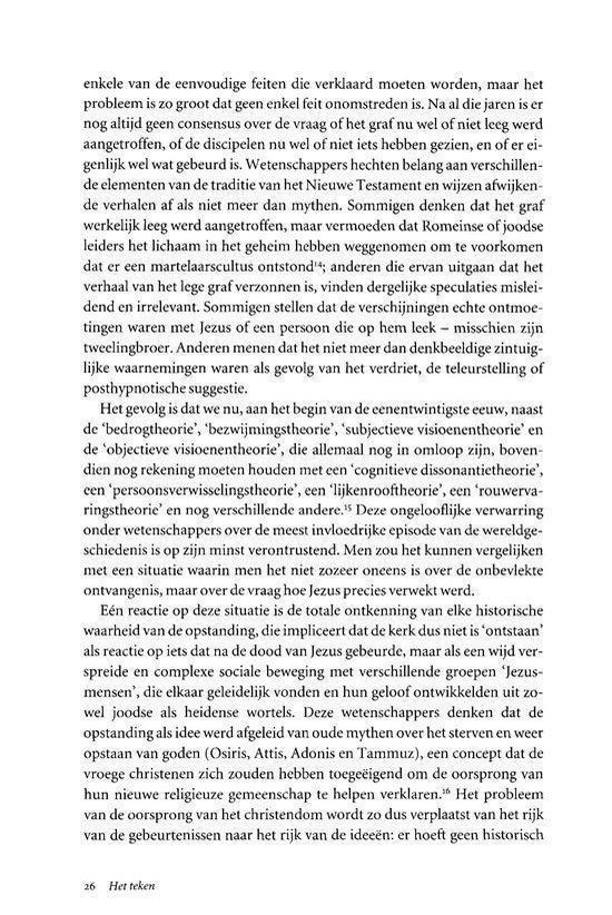 Tekst over de opstanding, met vermelding van Jezus, de evangeliën en de theorieën over de opstanding. Pagina 26.