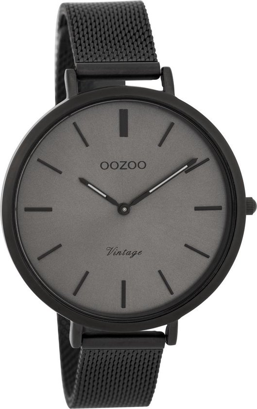 Zwarte OOZOO horloge met zwarte metalen mesh armband - C9394
