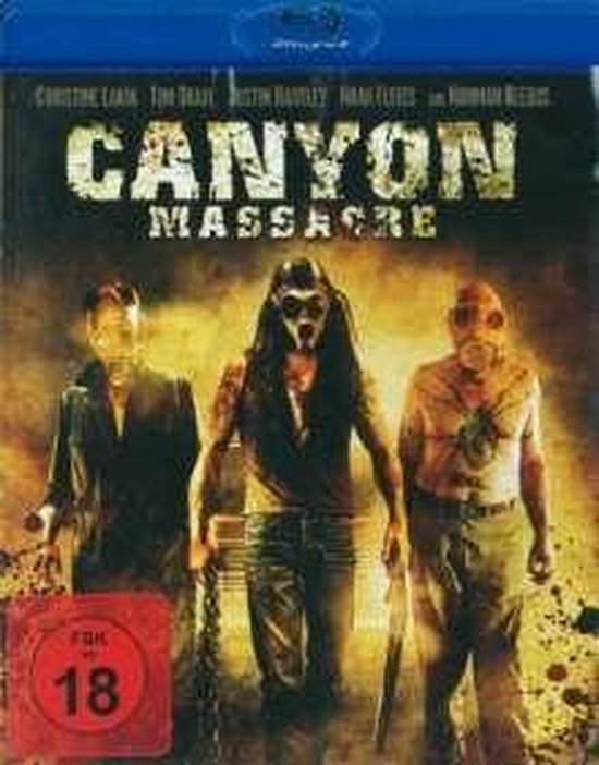 Blu-ray hoes van Canyon Massacre met drie gemaskerde mannen.