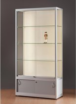 Luxe vitrinekast aluminium 100 cm met achtergrond en onderkast