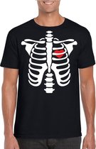 Halloween skelet t-shirt zwart heren - Halloween kostuum S