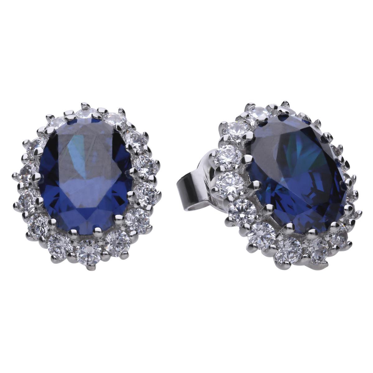 Diamonfire - Zilveren oorknoppen Ovale Blauwe Steen - The Royal - Inspired by Kate