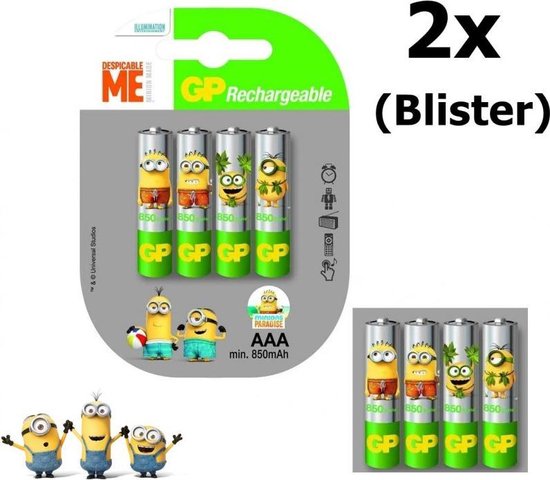 8 Stuks (2 Blisters a 4stk) - Minion in Blister GP ReCyko+ AAA 800mAh  Oplaadbare Batterij | bol.com