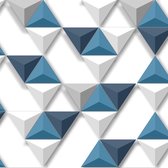 Hexagone 3D driehoek wit/grs/blw modern (vliesbehang, multicolor)