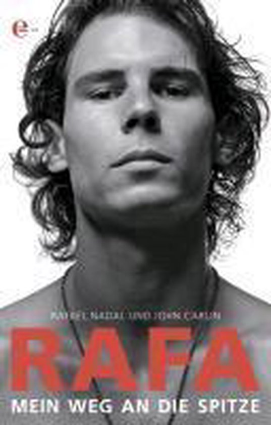 Boekomslag van 'Rafa. Mein Weg an die Spitze' met een zwart-witfoto van Rafael Nadal.