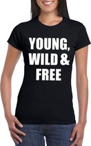 Young, wild and free tekst t-shirt zwart dames XS