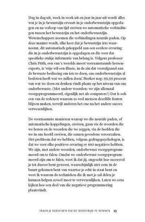 Tekstpagina uit een boek met de titel 'Train je hersenen om de wedstrijd te winnen'.