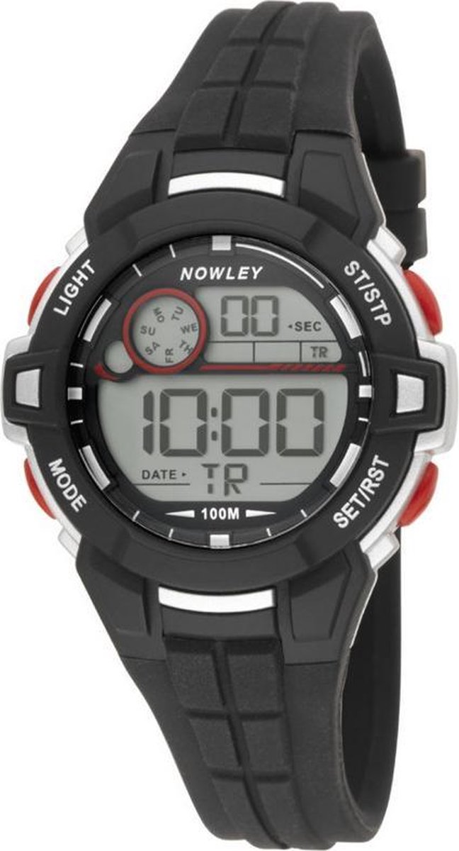 Nowley 8-6285-0-1 digitaal horloge 39 mm 100 meter zwart- rood