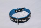Dog's Companion - Leren halsband Bull Terriër - Lengte: 45cm (32-41cmx40 mm), Kleur: Zwart / Blauw