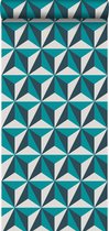 Origin Wallcoverings behangpapier grafisch 3D motief turquoise - 347449 - 53 cm x 10,05 m